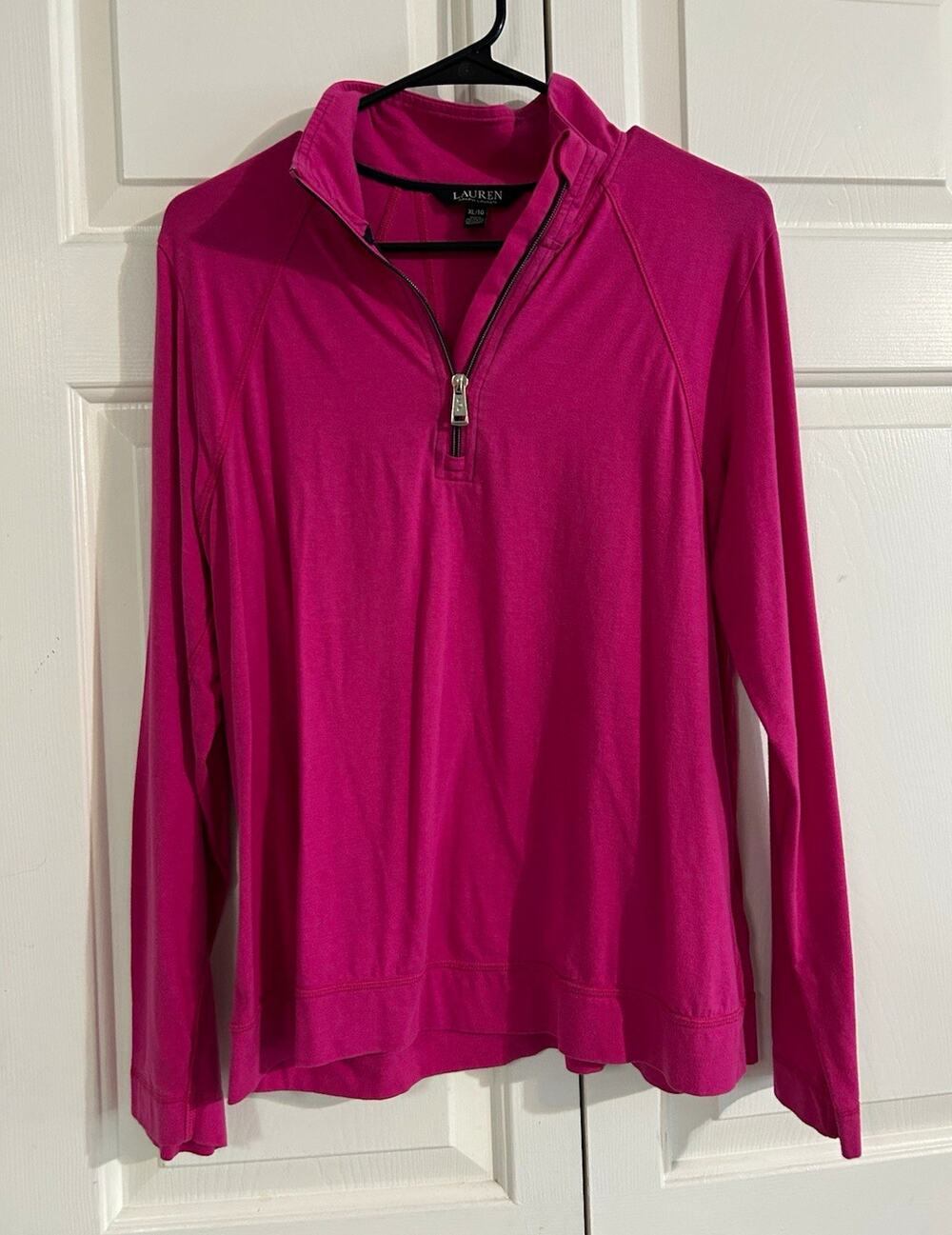 Lauren Ralph Lauren Women’s Pink 1/4 Zip Mock Neck Stretch Raglan Top XL